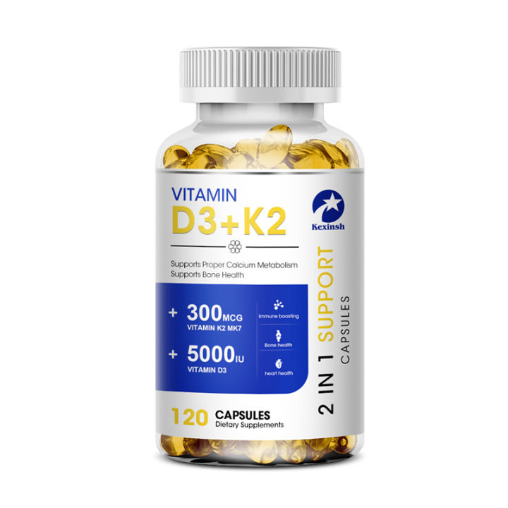 Kexinsh Vitamin D3K2 Capsules 5000iu Vitamin D3 300mcg K2 Support Teeth