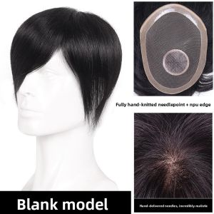 60 Net Silk Top +Npu 100% Human Hair No knots Natural Looking Straight Wig Remy Human Natural Hair Men Toupee Invisible Knots Silk Base