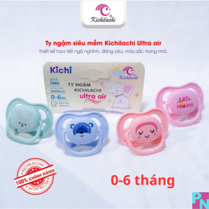 Set 2 cái ti ngậm Kichilachi cho bé 6-18m ty ngậm chống vâu chất liệu silicone không BPA cho bé sơ sinh 0-6m (ti giả Event) tặng hộp nhựa đựng ti