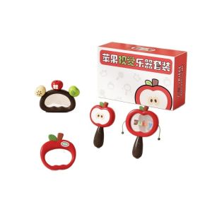 4PCS Baby Teether Rattle Toys Cute Apple Handbell Sensory Toy Mainan Gigit Bayi Newborn Gift Set