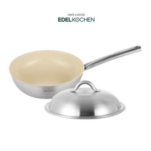 Chảo Inox 304 đúc liền sâu lòng chống dính Ceramic Oganic Edelkochen Easy Prism Cream size 24cm chuẩn Hàn Quốc kèm vung