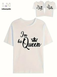 Best Gift Your LoveValentines Day Couple Letter King Queen Pattern Print Casual Sports T-shirt Trendy Streetwear T-Shirt