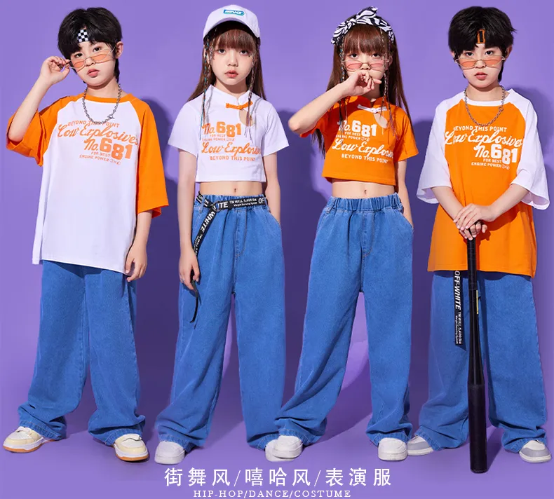 Kids Hip Hop Clothing Kpop Show Outfits White Orange T Shirt Denim Jeans Pants For Girl Boy Jazz Dance Costumes Street Clothes Lazada PH