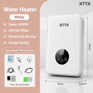 XTTX+Tixx Water Heater For Water Electric For Bathroom 6500W LCD Touch Screen 24H Hot Water Shower Heater