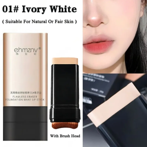 【BUY 1 TAKE 1】Korean Flawless Eraser Foundation Stick Anti-Wrinkle Foundation Stick Waterproof And Long-Lasting Concealer Moisturizing Lightweight Multi-Purpose Face Makeup Contour Stick Double-Ended Foundation Makeup Stick With Brush