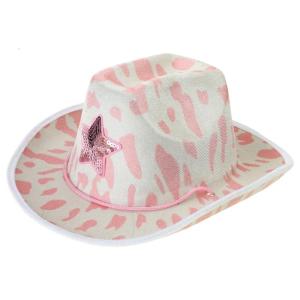 Kim sa màu hồng mũ cao bồi hồng trắng Cowgirl mũ cao bồi in hình con bò Mũ rộng vành người lớn kích thước mũ cao bồi cho bachelorette
