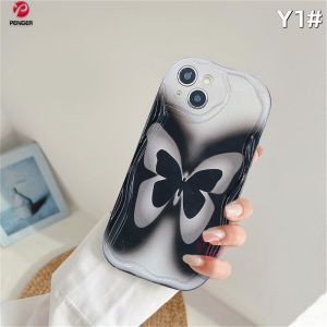 (Lokal Ready) PENGER Casing hp Realme C53 C55 C33 C31 C30 C35 C21Y C25Y C11 C20 C15 C12 C25S Realme 10 5 5i 6i C3 8 7 6Pro C2 8i 7i C17 A1K Pasangan Gradien Hitam Cinta Hati Kupu-Kupu Retro Soft Case
