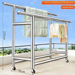 FurFi Stainless Steel Clothes Drying Rack | Foldable Space-saving Quilt Clothes Pole | Rolling Clothes Drying Rack | Telescopic Clothes Hanger