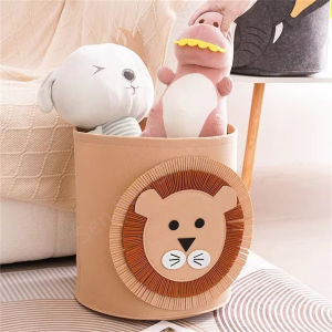 35*35CM Portable Cartoon Animal Pattern Storage Basket Large Dirty Clothes Laundry Bag Barrel Kids Organizer Bin Standing Tiger