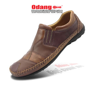 โอแดงชู รองเท้าหนังแท้แฮนด์เมด ของแท้ 100% รหัสสินค้า 401 หุ่มส้น ท็อป ทรงเท้าเรียว สลับลาย สี : ตาล