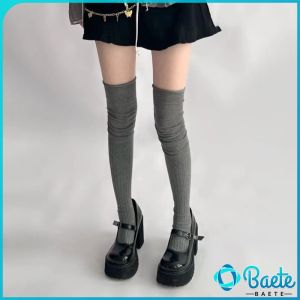 Baete 1Pair Women Thick Cotton Long Girls Long Tube School Socks Black/White/Gray