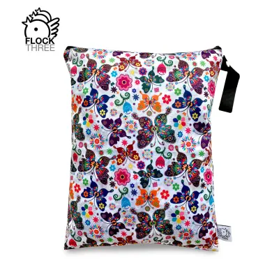 FLOCK THREE Wet Dry Bags for Baby Cloth Diapers&Breast Pump Parts Waterproof Reusable Wet Bag with Two Zippered Pockets & Handle Beach Pool Gym Bag Stroller Yoga Toiletries Daycare Organizer for Swimsuit Wet Clothes