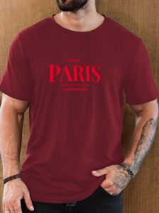 Mens 100% Cotton Printed T-Shirt Paris Art Pattern Summer Casual Oversized Round Neck Short Sleeve Comfortable Daily Wear Tee