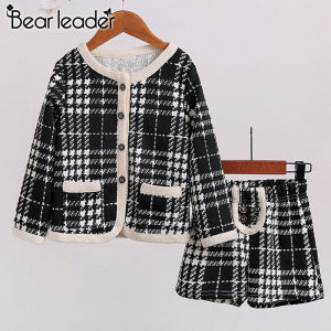Bear Leader Girls Autumn Clothing Sets 2023 Fashion Plaid Outfits Kids Casual Clothes Top Coat and Pants 2pcs Costumes Suit 3 7Y