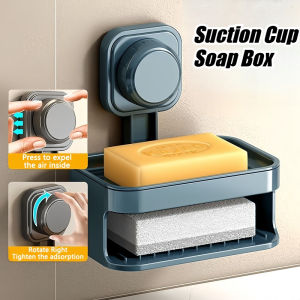 Double-layer Transparent Soap Holder Wall Mounted Suction Cup Bathroom Drain Soap Box with Sponge wipe Punch-free Soap Box Rack