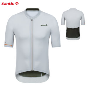 Santic Men Cycling Jersey UV Protection UPF50+ Breathable Reflective Short Sleeve Bicycle Bike Tops