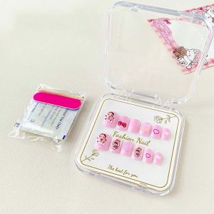 BAIXL Bowknot Children False Nails  Flower Kids Fake Nail Extension Colorful Press on Nails Kids Cartoon Fake Nails Kids Toys