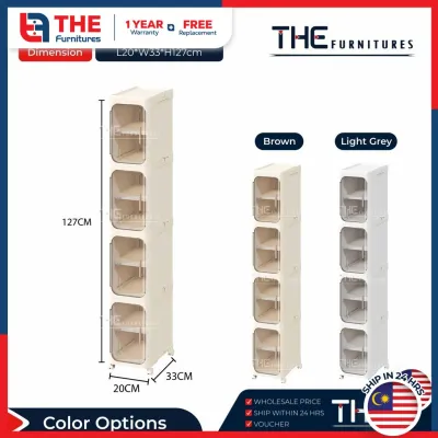 THE L20cm (1-5 Layers) Single Door Installation Free Foldable Storage Cabinet With Rollers