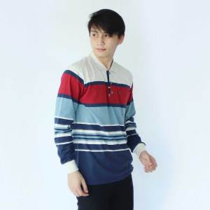 Liso wear - Kaos kerah pria motif stripe salur engineering saku dewasa lengan panjang 7880