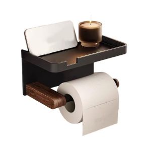 YUBAGUANB Space Aluminum Toilet Paper Holder Wall Mounted No Drill Tissue Paper Rack Vintage Space Saving Toilet Paper Dispenser Bathroom