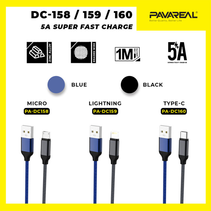 PAVAREAL DC158/159/160 1M 5A Super Fast Charging Cable Nylon