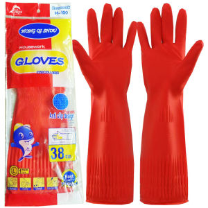 Găng tay cao su dày dài hơn thường lệ li-top với lót lông cừu chống trượt không thấm nước để làm sạch nhà bếp và công việc gia đình