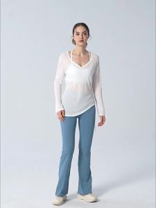 Lulu Áo khoác yoga thoải mái tay dài che hông cho phụ nữ với dây rút nhăn t Áo tập Pilates thể dục yoga