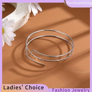 [COD] liuchuanbing Jewellery แหวนแขนพังค์บุคลิกภาพสีเงินห่วงโลหะคดเคี้ยวสร้อยข้อมือเรียบหลายชั้นสำหรับเครื่องประดับผู้หญิง