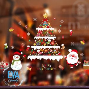 Decal Dán Tường Dán Kính Cây Thông Và Bông Tuyết Trang Trí Giáng Sinh XH9293 M2054