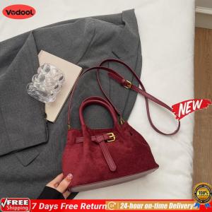 [Vodool Flagship Store] Women Faux Suede Retro Shoulder Bag with Adjustable Strap Vintage Crossbody Bag Solid Color Hobo Handbag for Travel Work Without Pendant