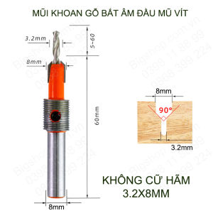 Mũi khoan gỗ với cữ hãm có điều chỉnh độ sâu bắt âm đầu mũ vít loại đầu âm 8mm nhiều kích cỡ