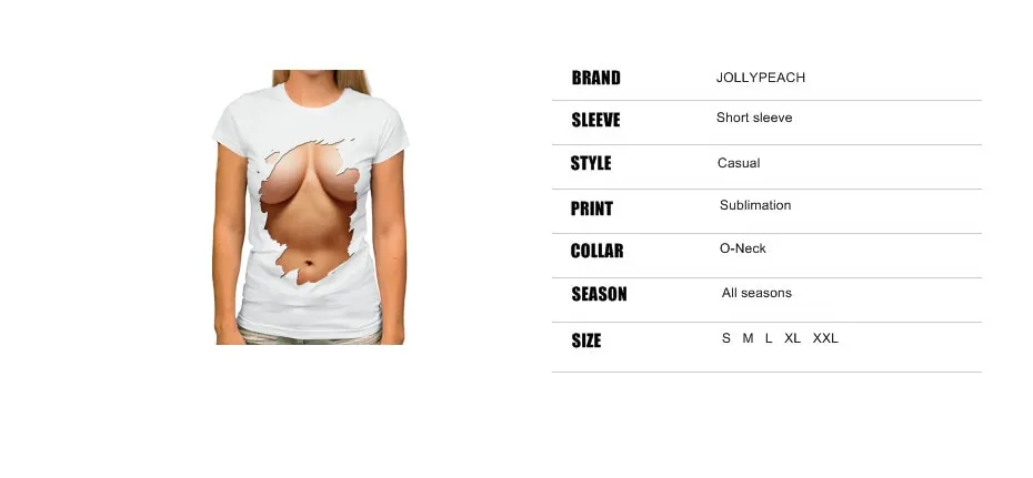 creative Big Boobs breast funny 3D t shirt femme jollypeach brand new white  casual short sleeve femme tshirt