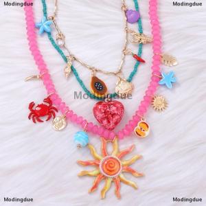 [COD] Modingdue 3Pcs set New Colorful Resin Beaded Charms Necklaces For Women Summer Ocean Vacation Style Party Jewelry Neck Accessories