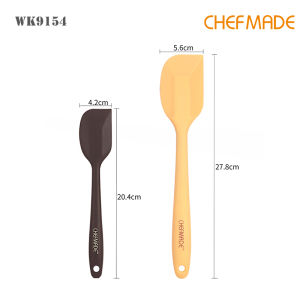 CHEF MADE 2PCS Silicone Spatula Set Non-stick Heat Resistant Stainless Steel Inner Core FDA Approved for For Baking Mixing Basting & Marinating 10.9" x 2.2" (Yellow) 8" x 1.6" (Brown)