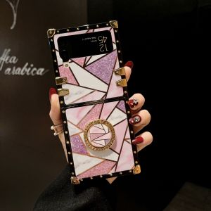 Fashion patchwork glitter finger ring holder case Suitable for Samsung Galaxy Z Flip3 Flip4 Anti-shock case for mobile phones Anti-bump and anti-drop protective case