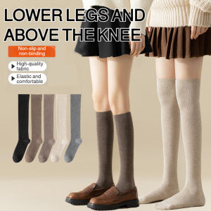【Instant Cartoon Legs Effect】Warm Over-The-Knee Socks Non-Slip Elastic Thermal Socks Women Winter Fleece-Lined Thick Terry Socks Long Solid Color Calf Socks Daily Wear Winter Thermal Socks