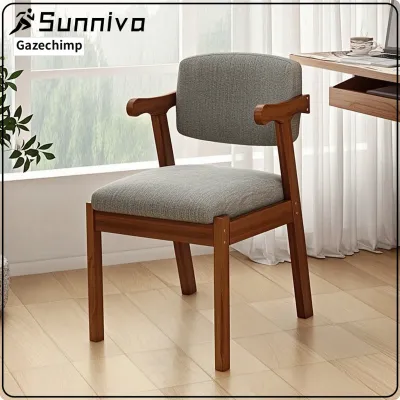 Gazechimp Solid Wood Upholstered Dining Chair Padded Dining Chair Cushioned Armchair Minimalist for Kitchen