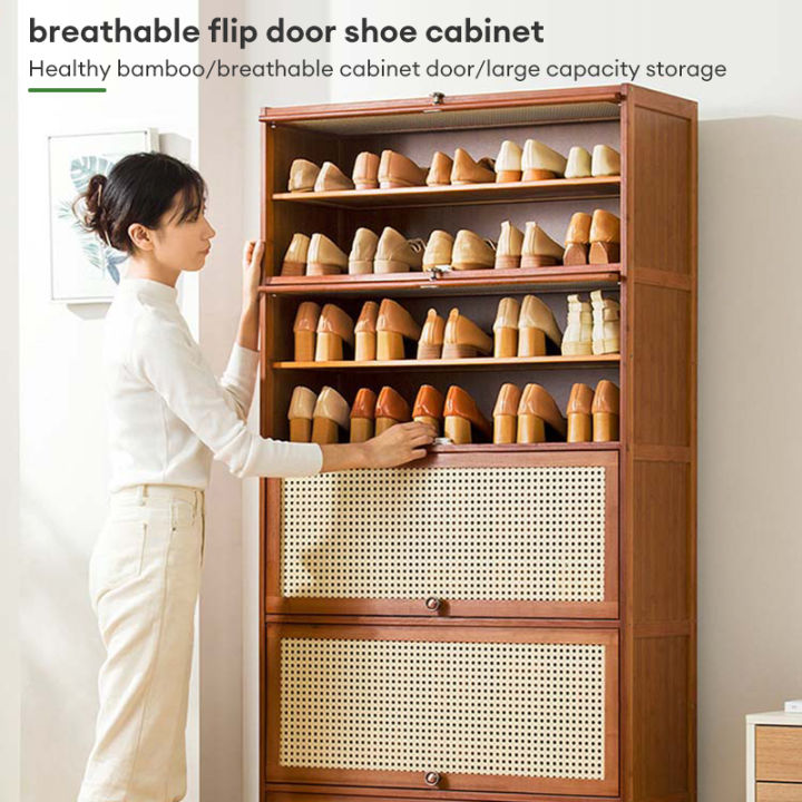 Shoe Rack Rattan Large WONDER Rattan Bamboo Shoe Cabinet Large Capacity Shoe Rack 3/5/7/9 ...