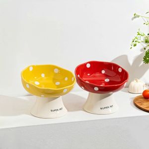 EQUOMT Ceramic Mushroom Cat Bowl Cute Creative Pet High Foot Bowl Pet Supplies Anti Tipping Pet Drinking Feeder Neck Protection