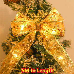 Christmas/Wedding/Party/Festive Christmas Tree Ornaments DIY Lace Bows String Lights 5M 10M 100Led Install Battery Home Decors New Year