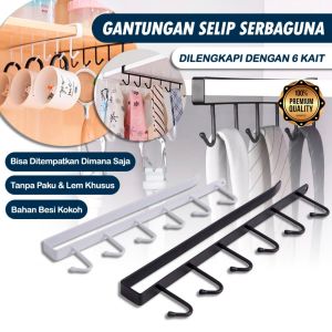 BIG MOM  Gantungan Dapur Selip 6 Kait Hook Hanger Kabinet – Gantungan Selip Bawah Lemari Gantungan Gelas Gantungan Dasi Serbaguna Tanpa Paku