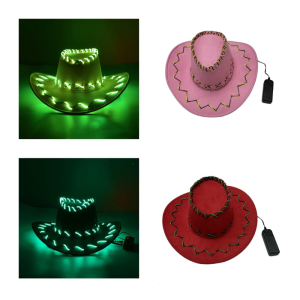 Light Up Cowboy Hat Western Wide Brim Party Hat Women LED Cowgirl Hat Adjustable Party Flashing Fedora Costume Accessory