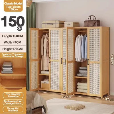 Changhong door wardrobe Rattan Wardrobe Nordic Wardrobe Simple Multi-layer Bamboo Wardrobe Storage artifact
