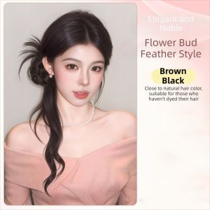 DEER Synthetic Extra-long Dragon Beard Bun Layered Natural Long Curly Ponytail Vintage Hair Pieces Lazy Fluffy Bun Hair Clip Wig for Women