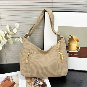 IELGY ถุงแฟชั่นกำมะหยี่ลายทางเรียบง่ายสดขนาดเล็กไหล่ข้างเดียวความจุขนาดใหญ่อินเทรนด์ทั้งหมด