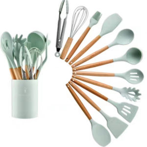 12PCS Silicone Kitchen Utensils set Kitchen tools kitchenwares Wooden Handle Cooking Set
