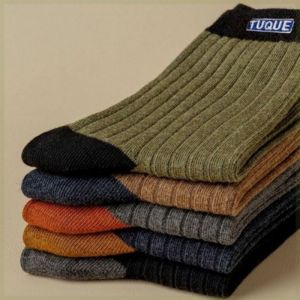 guibai New autumn and winter color matching mid-calf socks thick business mens warm retro socks