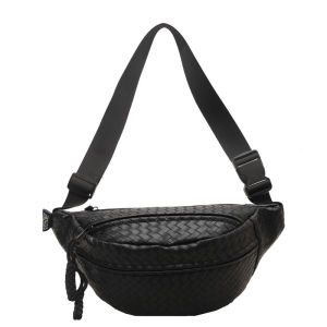 guibai Trendy solid color braided chest bag Korean style casual waist bag crossbody bag shoulder bag