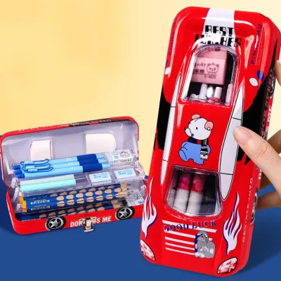 Kotak Pensil Kaleng Motif Mobil Pensil Case 3 Tingkat Karakter Lucu Praktis Cocok Untuk Sekolah dan Menyimpan Alat Tulis Anak