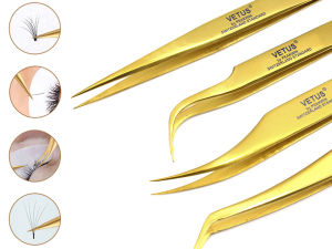 100% Authentic Golden Ultra Precision Makeup VETUS Tweezers For Eyelash Extension 3D/6D Anti-static Stainless Tweezers
